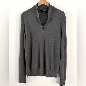Michael Kors Men’s Sweater Grey 1/4 Zip Knit Cotton Sz S High Neck Long …